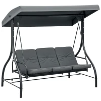 Outsunny 3 Seater Canopy Swing Chair, 2 in 1 Garden Swing Seat Bed, with Adjustable Canopy and Metal Frame, Dark Grey(m-10)