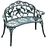 Outsunny Banc de Jardin 2 Places Style néo-rétro Motif Rose Lignes fuselées 100L x 54l x 78H cm Fonte d'aluminium Vert Vieilli(m-1)