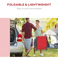 Outsunny Bain de Soleil transat Pliable Dossier inclinable Multi-Positions Acier thermoplastique Lacets élastiques Noir textilène Rouge(m-6)