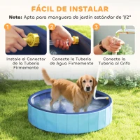 PawHut Piscina para Perros Grandes Plegable con Aspersor de PVC Antideslizante Resistente al Desgaste Ø120x30 cm Azul Claro(m-6)