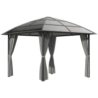 Outsunny Tonnelle de jardin structure aluminium toit polycarbonate imperméable UV 60+ parois latéraux 3 x 3 m gris foncé(m-1)