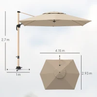 Outsunny Umbrelă de Grădină Suspendată Înclinabilă cu Bază în Cruce UPF50+, Kaki(m-3)