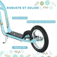 HOMCOM Trottinette pour enfants 5 à 12 ans 2 roues, patinette enfant avec hauteur réglable 120 x 58 x 85-95 cm bleu(m-6)