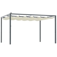 Outsunny Pergola per Giardino Retrattile 4x3 m con Luci LED e Fori di Drenaggio, in Alluminio e Poliestere, Bianco Crema(m-1)