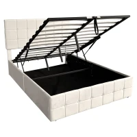 Velvet Double Bed with Hydraulic Storage, Adjustable Button Tufted Headboard, Upholstered Storage Bed Frame, 195L x 145W x 116H cm, Beige(m-12)