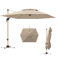 Outsunny Umbrelă de Grădină Suspendată Înclinabilă cu Bază în Cruce UPF50+, Kaki