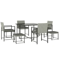 Outsunny Conjunto de Móveis de Jardim de Vime de 9 Peças com Mesa com Vidro Temperado 4 Cadeiras 4 Bancos Cinzento(m-10)