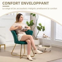 HOMCOM Fauteuil coquillage chaise coiffeuse fauteuil en velours fauteuil de salon avec pieds en acier 69 x 64 x 80 cm vert foncé(m-4)