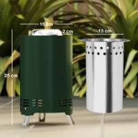 Outsunny Smokeless Fire Pit, 16 x 16 cm Stainless Steel Portable Wood Burning Firepit with Poker, Wood or Pellet Fuelled Tabletop Fire Pit for Garden Camping Bonfire Party, Green(m-3)