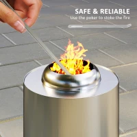 Outsunny Smokeless Fire Pit, 16 x 16 cm Stainless Steel Portable Wood Burning Firepit with Poker, Wood or Pellet Fuelled Tabletop Fire Pit for Garden Camping Bonfire Party, Silver Tone(m-6)