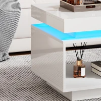 High Gloss LED Coffee Table with Storage Drawer, Display Shelf, Modern Centre Table with Remote-Controlled Lighting, 100L x 50W x 40H cm, White(m-9)