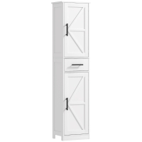 HOMCOM Armario Alto de Baño Estrecho con 2 Puertas 1 Cajón y 2 Estantes Ajustables Estilo Rústico 40x30x170 cm Blanco