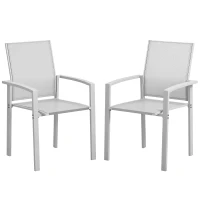 Outsunny Set 2 Sedie da Giardino Impilabili con Seduta Traspirante, in Acciaio e Textilene, 56x58x89 cm, Grigio Chiaro(m-1)