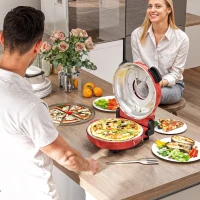 HOMCOM 1200W Pizza Oven, 12 Inch Electric Pizza Maker with Viewing Window, Dual Knob Temp & Timer Control, Overheat Protection, Red(m-2)