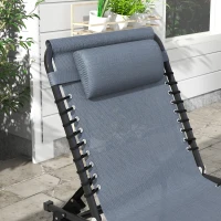 Outsunny Bain de Soleil transat Pliable Dossier inclinable Multi-Positions Acier thermoplastique Lacets élastiques Noir textilène Gris(m-8)