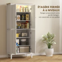 HOMCOM Buffet cuisine, meuble cuisine rangement haut avec LED réglable et détecteur de mouvement, 80 x 40 x 176,5 cm, blanc(m-5)