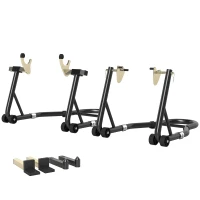 HOMCOM Béquille roue avant arrière charge 390 kg béquille d'atelier moto bras réglable en acier, fourche en forme de U + L noir(m-1)