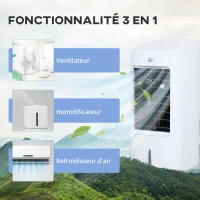 HOMCOM Refroidisseur d'air par évaporation portable 3 en 1 avec oscillation automatique, minuterie 7,5 heures, télécommande(m-4)