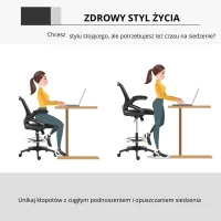 Vinsetto Biurowy Fotel Obrotowy Krzesło do Biurka ze Stanowiskiem Stojącym z Podnóżkiem Obrotowe Stalowe Czarne 64 x 60 x 106-126cm(m-5)