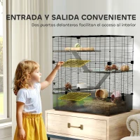PawHut Jaula para Animales Pequeños con Múltiples Niveles Bandeja y Accesorios Incluidos 73x47x80 cm Negro(m-6)