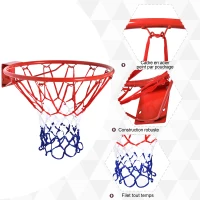 HOMCOM Panier de basket, anneau de basketball avec filet, suspendu mural intérieur et extérieur,  Ø 46 x 46 cm, rouge(m-5)