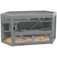 PawHut 3 Tier Wooden Large Hamster Cage with Sliding Tray, Seesaws, Water Bottle, Grey(m-1)