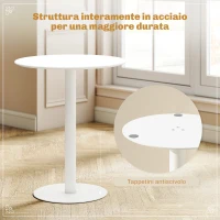 HOMCOM Tavolo da Cucina Rotondo per 2 Persone dal Design Moderno in Acciaio, Ø60x72 cm, Bianco(m-5)