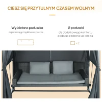 Outsunny Zewnętrzne łóżko huśtawkowe z PE rattanu z baldachimem, w zestawie z poduszkami, odporna na warunki atmosferyczne, 235 cm x 180 cm x 210 cm, Szary(m-7)