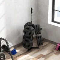 SPORTNOW Weight Tree Weight Rack for 5cm Weight Plates and Barbell Bar with 6 Fasten Clamps, 300kg Capacity(m-9)