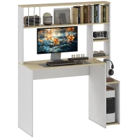 HOMCOM Birou pentru Computer cu Etajeră și Rafturi Deschise, 113x45x138,5 cm, Alb(m-1)