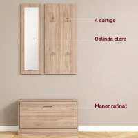 HOMCOM Set Mobilier Hol cu Bancă Pantofar, Cuier și Oglindă din Lemn(m-6)