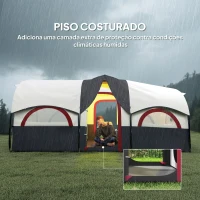 Outsunny Tenda de Campismo Familiar Tipo Túnel para 4-6 Pessoas Impermeável 3.000 mm Dobrável 435x251x195 cm Cinzento Escuro(m-6)
