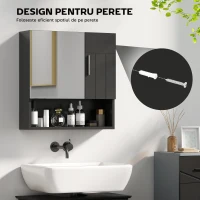 kleankin Dulap cu Oglindă pentru Baie 2 Uși și Raft Deschis 54x15.2x55.3 cm Negru(m-4)