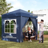 Outsunny Altana Ogrodowa 2x2m Składana 4 Ściany Boczne z Oknami Metal Oxford Czarna(m-7)