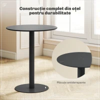 HOMCOM Masă de Dining Rotundă și Modernă pentru 2 Persoane din Oțel, Neagră(m-5)