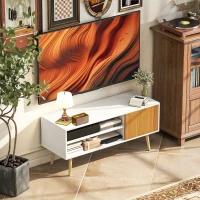 HOMCOM Mueble de TV con 2 Compartimentos Orificio para Cables para Televisión de 55 Pulgadas 110x40x50 cm Blanco y Natural(m-7)