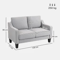 HOMCOM Canapea Modernă cu 2 Locuri din Țesătură cu Aspect de In, Gri Deschis(m-3)