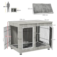 PawHut Indoor Dog Kennel w/ Soft Cushion, Double Door for Large Dogs, 106 x 74 x 81.5cm, Grey(m-3)