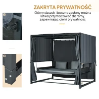 Outsunny Zewnętrzne łóżko huśtawkowe z PE rattanu z baldachimem, w zestawie z poduszkami, odporna na warunki atmosferyczne, 235 cm x 180 cm x 210 cm, Szary(m-5)