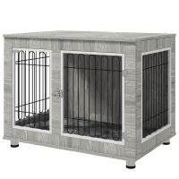 PawHut Indoor Dog Kennel w/ Soft Cushion, Double Door for Large Dogs, 106 x 74 x 81.5cm, Grey(m-11)