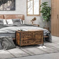 HOMCOM Cassapanca in Legno da 95L Stile Industriale con Coperchio e Cerniera di Sicurezza, 80x40x49cm, Marrone(m-9)