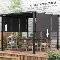 Outsunny Pergola avec 3 toiles coulissantes 3L x 3l m structure métal époxy anticorrosion toile polyester gris(m-4)