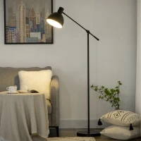 HOMCOM Lampadaire sur pied salon 40 W hauteur réglable, abat-jour et bras orientable, interrupteur à pied, culot E27, noir(m-10)