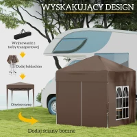 Outsunny Pawilon składany, Bierzelt, 4 zdejmowalne ściany boczne, 2 okna, Stalowa rama, 2 x 2m, Brązowy(m-5)