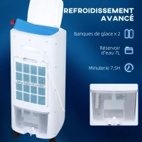 HOMCOM Refroidisseur d'air par évaporation portable 3 en 1 avec oscillation automatique, minuterie 7,5 heures, télécommande(m-6)