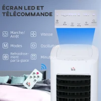 HOMCOM Refroidisseur d'air par évaporation portable 3 en 1 avec oscillation automatique, minuterie 7,5 heures, télécommande(m-9)
