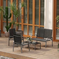 Outsunny Set de Mobilier de Grădină din 4 Piese cu Canapea, 2 Scaune și Masă de Cafea, 108x66x86 cm, Negru(m-8)