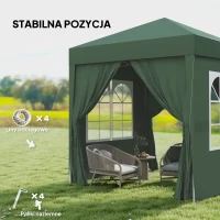 Outsunny Pawilon Składany, Pawilon Grzewczy, 4 Odłączne Boczne Ściany, 2 Okna, Stalowy Stelaż, 2 x 2m, Ciemnozielony(m-6)