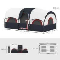Outsunny Tenda de Campismo Familiar Tipo Túnel para 4-6 Pessoas Impermeável 3.000 mm Dobrável 435x251x195 cm Cinzento Escuro(m-3)