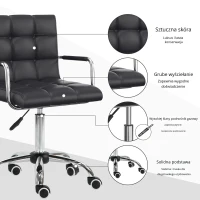 HOMCOM Krzesło biurowe w stylu retro, regulowana wysokość, 5 kółek, 52,5 cm x 54 cm x 99 cm, Czarny(m-6)